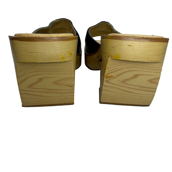 Vintage Y2K‎ Splash Wooden Platform Sandals With Denim Patchwork Straps Bratz - Picture 6 of 9